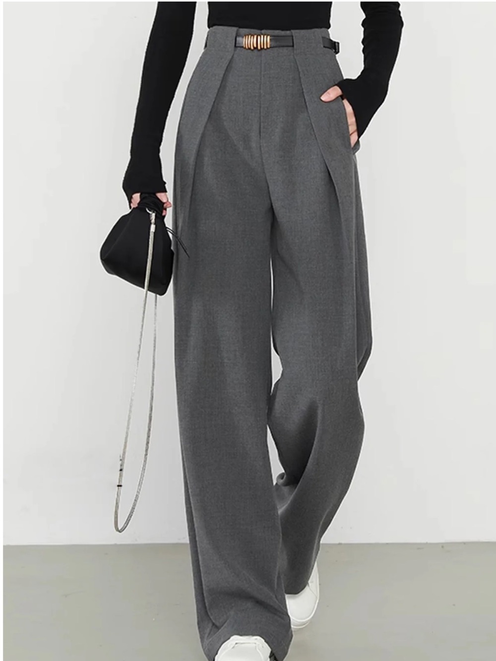 Commense Black Wide-Leg Trousers